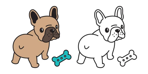 Perro Vector Francés Bulldog Logotipo Icono Hueso Comida Juguete Dibujos — Vector de stock