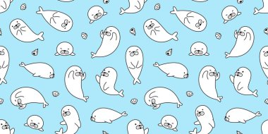 Dikişsiz desen vektör Mors deniz aslan ayı kutup ayısı izole arka plan duvar kağıdı mavi mühür