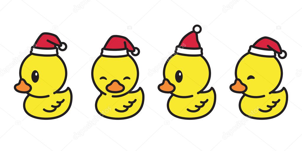 Duck vector Christmas Santa Claus hat Xmas icon logo rubber duck character cartoon illustration yellow
