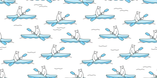熊无缝模式矢量北极熊熊皮划艇河海滩卡通围巾孤立的礼品包装重复壁纸瓷砖背景 — 图库矢量图片
