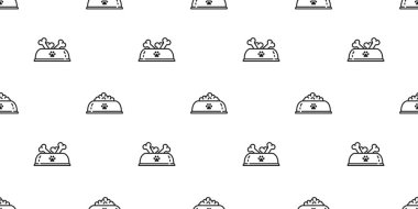 Köpek kase Dikişsiz desen vektör pençe Fransız bulldog köpek yiyecek kemik çizgi film izole eşarp tekrar duvar kağıdı döşeme arka planı