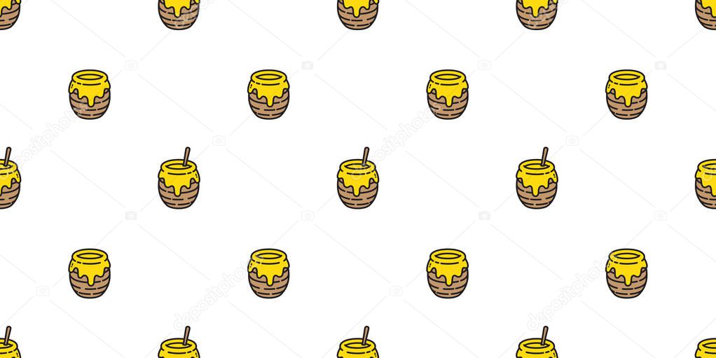 honey seamless pattern vector bear bee polar bear bakery bake jam food scarf isolated cartoon illustration tail background repeat wallpaper