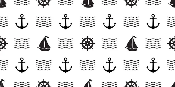Anker Nahtlose Muster Vektor Steuerstand Boot Pirat Nautische Maritime Welle — Stockvektor