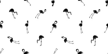 Flamingo Dikişsiz desen vektör pembe flamingolar egzotik kuş yaz tropikal karikatür eşarp kiremit siyah arka plan tekrar duvar kağıdı illüstrasyon izole