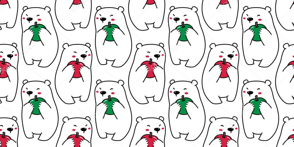 Bear seamless pattern vector Polar Bear Christmas apple cartoon scarf isolated tile background repeat wallpaper