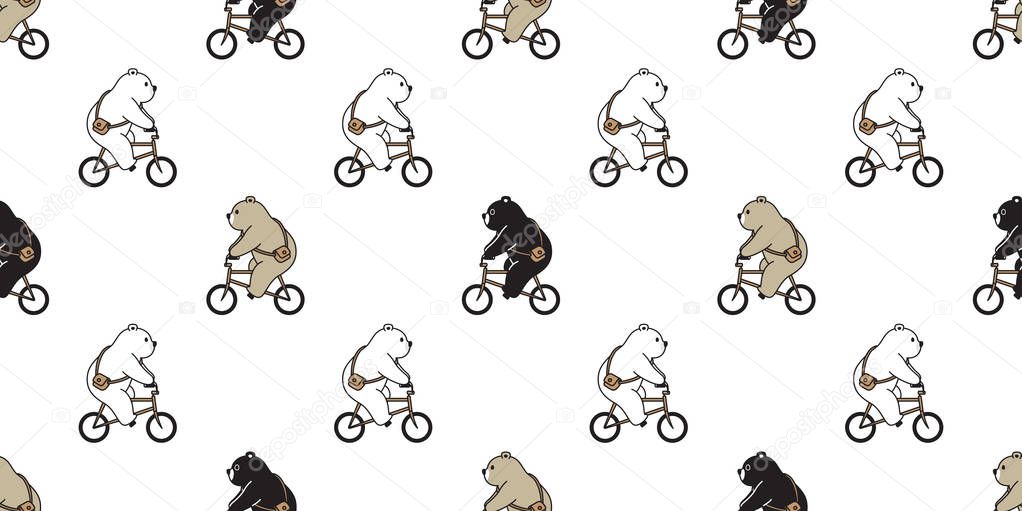 Bear seamless pattern vector polar bear bicycle riding scarf isolated cartoon illustration tile background repeat wallpaper doodle