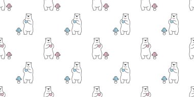 Dikişsiz desen vektör kutup ayısı Kalp Sevgililer tekrar duvar kağıdı eşarp izole mantar çizgi film illüstrasyon döşeme arka planı ayı