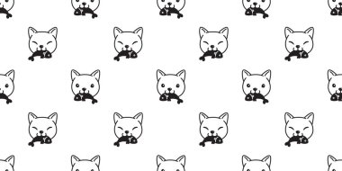 kedi Dikişsiz desen vektör yavru kedi calico balık somon balığı eşarp izole karikatür tekrar duvar kağıdı döşeme sıklığı beyaz arka plan illüstrasyon yeme