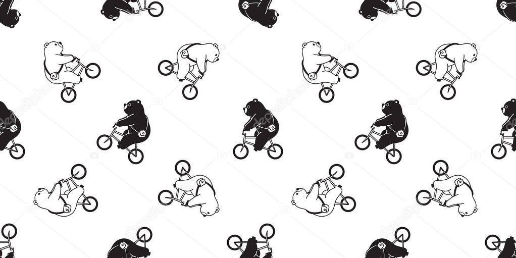 Bear seamless pattern vector polar bear bicycle riding cycling scarf isolated cartoon illustration tile background repeat wallpaper