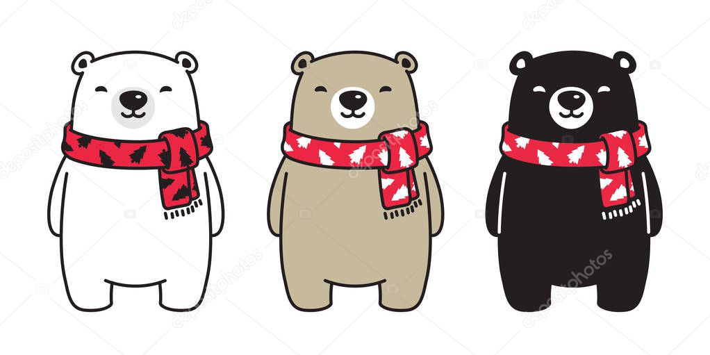 Bear vector polar bear Christmas tree scarf Xmas Santa Claus cartoon character icon logo illustration doodle