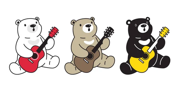 Bear Vector Polar Bear Guitar Bass Ukulele Music Cartoon Character — Stock Vector