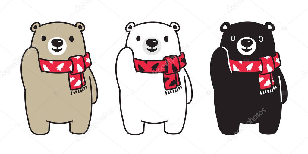Bear vector polar bear Christmas tree scarf Santa Claus Xmas cartoon character icon logo illustration doodle