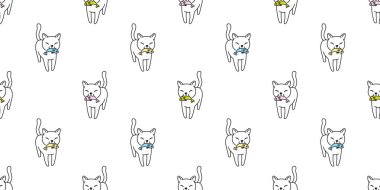 kedi Dikişsiz desen vektör yavru kedi alaca balık somon karikatür eşarp izole kiremit arka plan doodle illüstrasyon tekrar duvar beyaz pastel