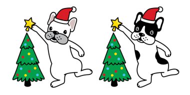 köpek vektör Noel ağacı Fransız buldozer Santa Claus şapka Xmas yıldız simge köpek yavrusu çizgi film karakteri logo tasarlamak