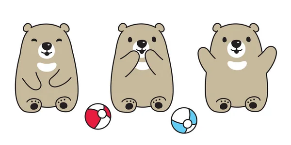 Wektor Niedźwiedź Niedźwiedź Polarny Piłkę Siedzi Charakter Ilustracja Ikona Logo — Wektor stockowy