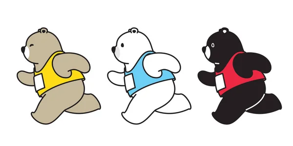 マラソン漫画キャラ アイコン イラストを実行ベクトル北極クマします — ストックベクタ