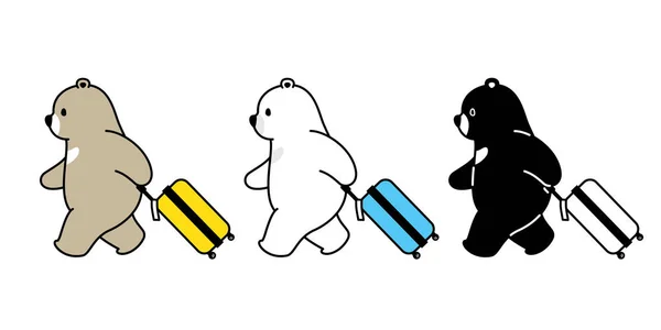熊矢量北极熊旅行袋旅客航空端口卡通人物图标标志孤立的插图 — 图库矢量图片