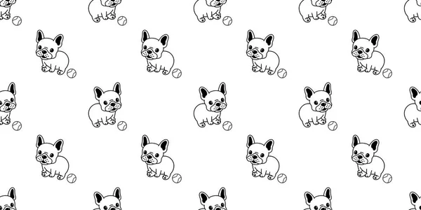 Собака Бесшовные Векторные Картины Французский Бульдог Бейсбол Повторить Фоновая Плитка — стоковый вектор