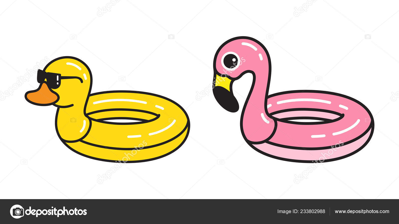 Flamingo Ente Vektor Schwimmring Pool Ikone Charakter Cartoon