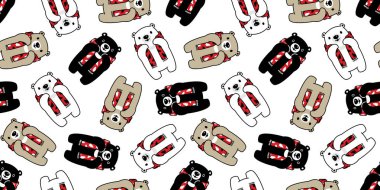 Ayı Dikişsiz desen vektör kutup ayısı Noel ağacı eşarp Noel Baba Noel izole kiremit arka plan tekrar duvar kağıdı çizgi film illüstrasyon karikatür