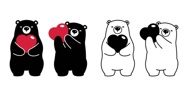 Bear Valentine Serce Wektor Niedźwiedź Polarny Uścisk Miłości Cartoon Charakter — Wektor stockowy