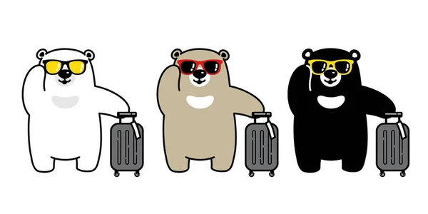Bear Vector Polar Bear Sunglasses Travel Bag Traveller Air Port — Stock Vector