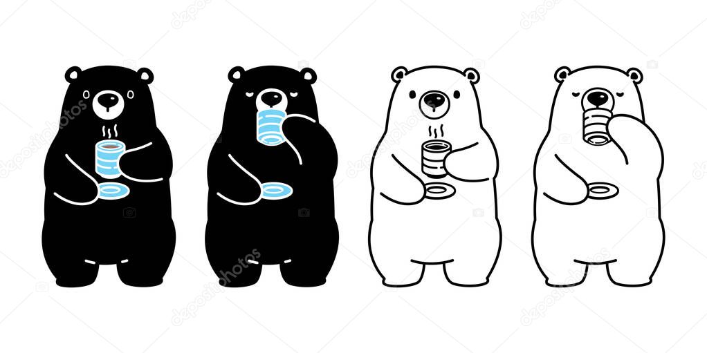 Bear vector polar bear tea coffee drink cartoon character icon logo isolated illustration black