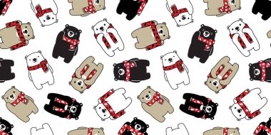 İzole kiremit arka plan tekrar duvar kağıdı çizgi film illüstrasyon karalama ayı Dikişsiz desen vektör kutup ayısı Noel ağacı eşarp Noel Noel Baba çizgi film