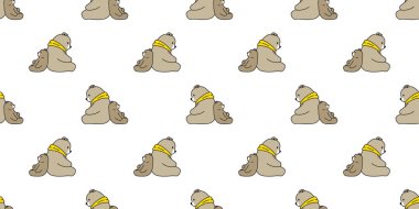 Dikişsiz desen vektör kutup ayısı uyku çizgi film izole eşarp döşeme arka plan tekrar duvar kağıdı illüstrasyon oturan ayı