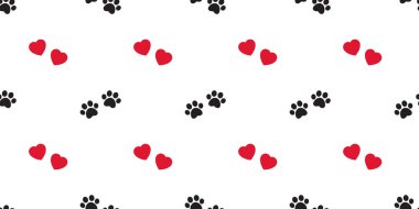 Köpek pençe Dikişsiz desen vektör Kalp Sevgililer ayak izi Fransız buldozer tekrar duvar kağıdı döşeme arka plan eşarp izole karikatür çizim