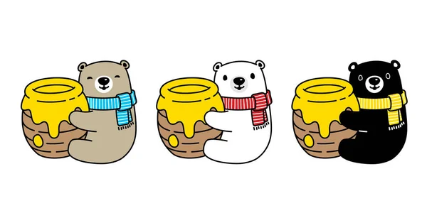 Αρκούδα Πολική Αρκούδα Εικονίδιο Μέλι Μέλισσα Αγκαλιά Λογότυπο Κινούμενα Σχέδια — Διανυσματικό Αρχείο