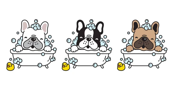 Perro Vector Francés Bulldog Baño Ducha Icono Dibujos Animados Carácter — Archivo Imágenes Vectoriales