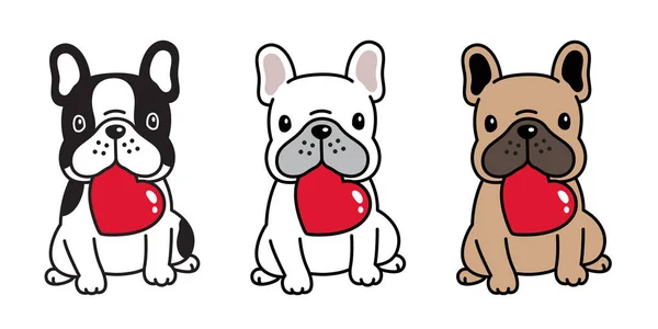 Dog Vector French Bulldog Heart Valentine Cartoon Character Icon Sitting — Stock Vector