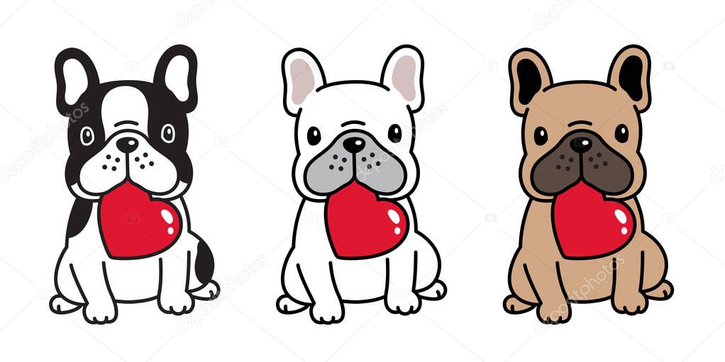 dog vector french bulldog heart valentine cartoon character icon sitting smile logo breed illustration