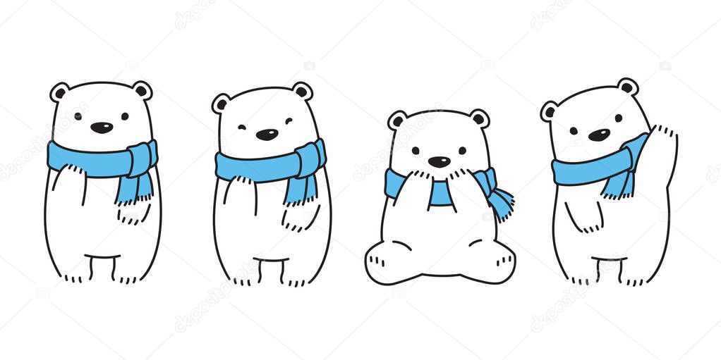 Bear vector Polar Bear scarf cartoon character icon logo symbol illustration doodle white