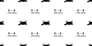 kedi Dikişsiz desen vektör pençe yavru kedi alaca Cadılar Bayramı karikatür eşarp izole kiremit arka plan tekrar duvar kağıdı illüstrasyon doodle siyah beyaz