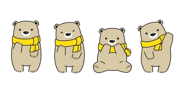 熊矢量极地熊围巾卡通人物图标标志符号插图涂鸦棕色 — 图库矢量图片