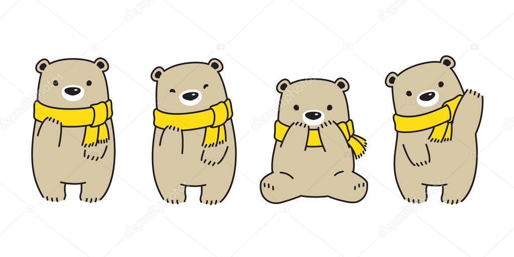 Bear vector Polar Bear scarf cartoon character icon logo symbol illustration doodle brown