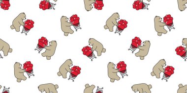 Bear seamless pattern heart vector polar bear valentine shopping cart bag cartoon illustration scarf isolated repeat wallpaper tile background
