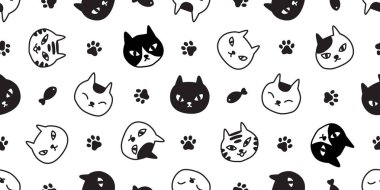 kedi Dikişsiz desen vektör kedi pençe balık calico Cins halloween karikatür eşarp izole kiremit arka plan tekrar duvar kağıdı illüstrasyon doodle