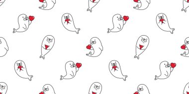 seal animal seamless pattern heart vector valentine cartoon scarf isolated repeat wallpaper tile background illustration