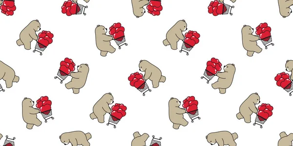 Urso Sem Costura Padrão Coração Vetor Polar Urso Valentine Carrinho — Vetor de Stock