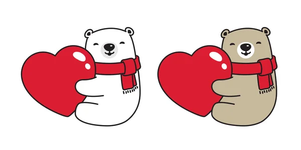 Oso Vector Oso Polar Corazón San Valentín Abrazo Icono Dibujos — Vector de stock