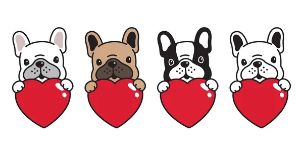 Perro Vector Francés Bulldog Corazón San Valentín Abrazo Dibujo Animado — Vector de stock