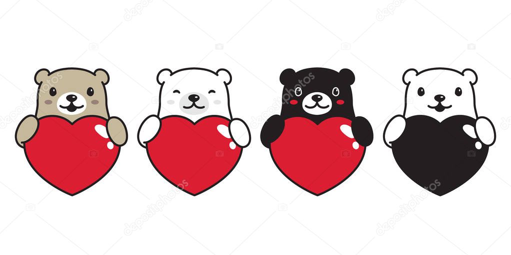 Bear vector polar bear heart valentine hug character cartoon icon logo doodle illustration