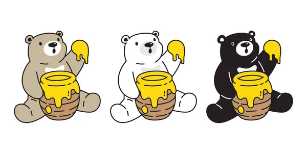 Bear Vektor Jegesmedve Méz Rajzfilmfigura Ikon Logo Ülés Illusztráció Szimbólum — Stock Vector