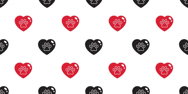Dog Paw Seamless Pattern Heart Vector Valentine Footprint French Bulldog — Stok Vektör
