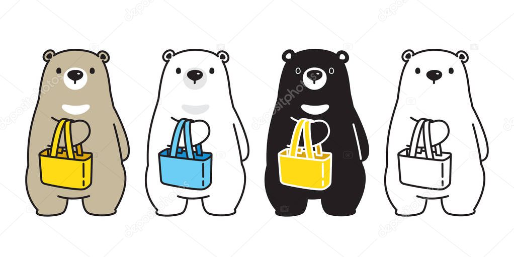 Bear vector polar bear cartoon shopping bag character icon logo illustration