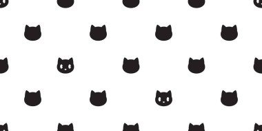 kedi Dikişsiz desen vektör baş alaca siyah kedi tekrar duvar kağıdı çizgi film illüstrasyon kiremit arka plan izole