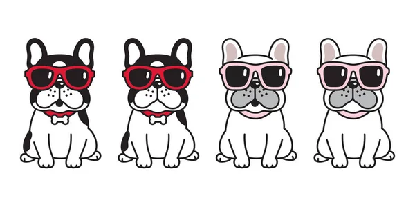 Perro Vector Francés Bulldog Gafas Sol Icono Dibujos Animados Carácter — Vector de stock